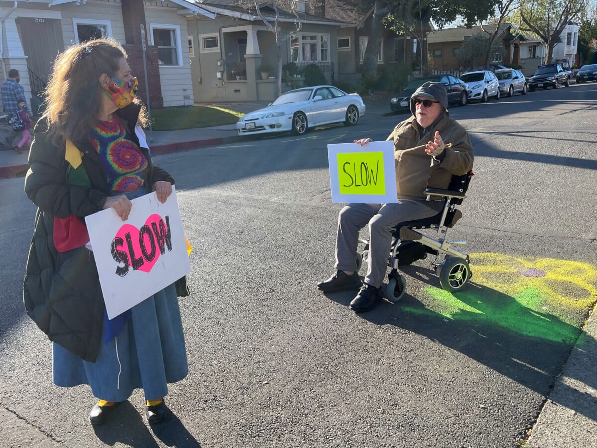 Alameda Post - Brian DeGrego and Susan Freeman provide impromptu crosswalks along Fifth Street