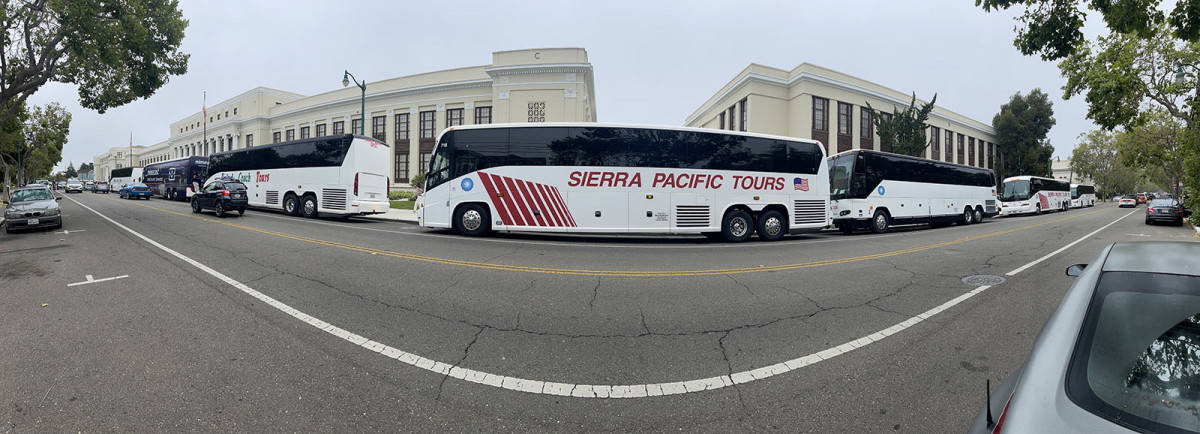 Alameda Post - Bear's-Eye View June 5, 2022 – buses at Alameda High School