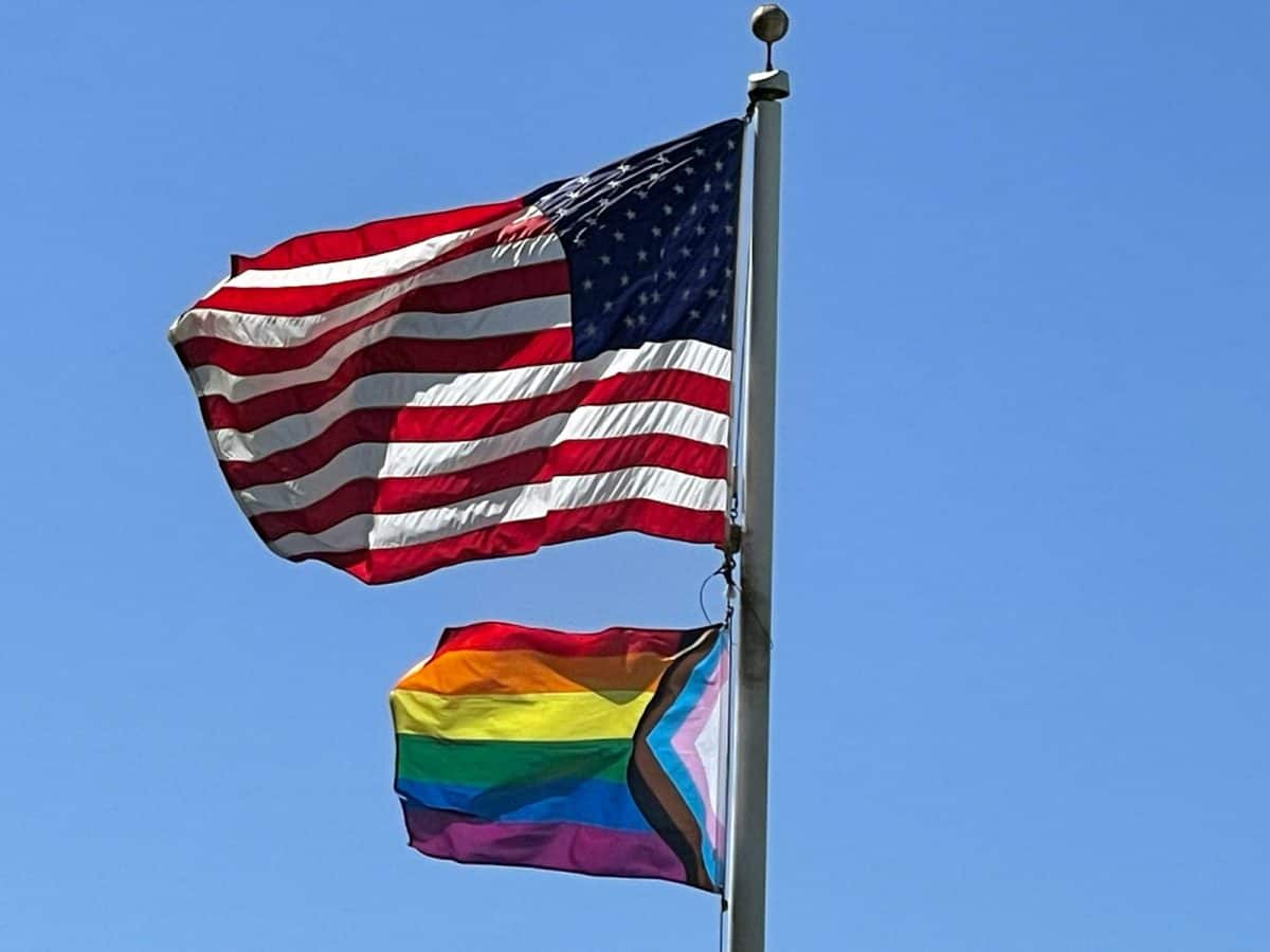 Alameda Post - American Flag and Progress Rainbow Flag, 2022