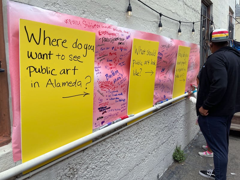 Alameda Post - Posters at a street fair soliciting feedback about Alameda's public art