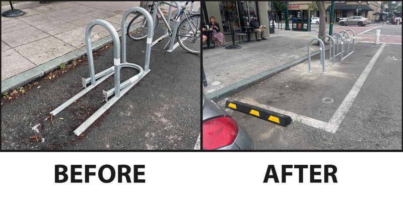 Alameda Post – Bear's-Eye View for August 7, 2022 – bike rack before and after