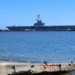 Alameda Post - USS Hornet seen from Seaplane Lagoon ramp