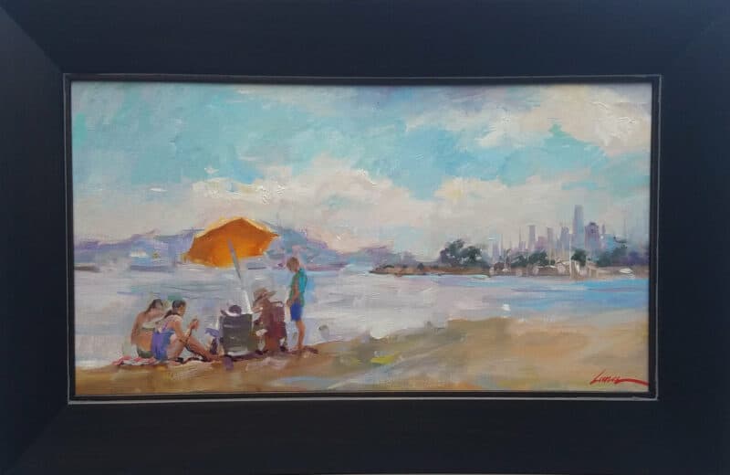 Alameda Post - a painting of a beach scene by Lana Rak. Winner Plein Air Paintout