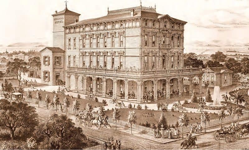 Alameda Post - an old drawing of the Kohlmoos Hotel we will see on September walking tours