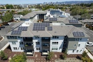 Alameda Post - An aerial view of the roof of the Rosefield Village apartment roof. 