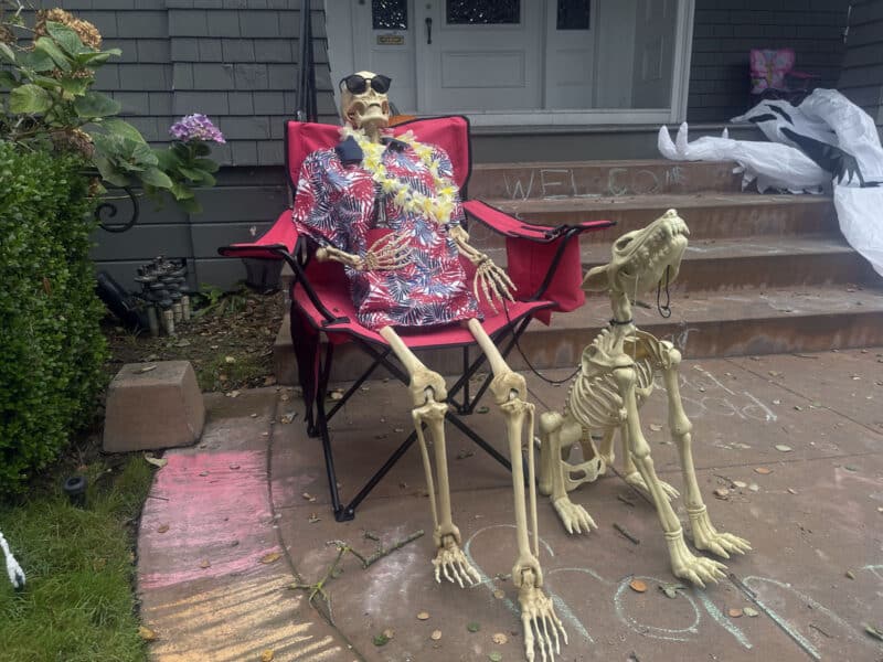 Alameda Post – Bear's-Eye View for October 16, 2022 – skeleton man with skeleton dog