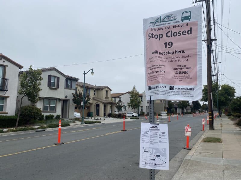 Alameda Post - a temporary notice hangs on the bus stop sign