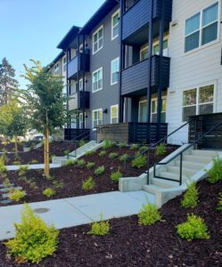 Alameda Post - The side of the Rosefield apartment building with landscaping