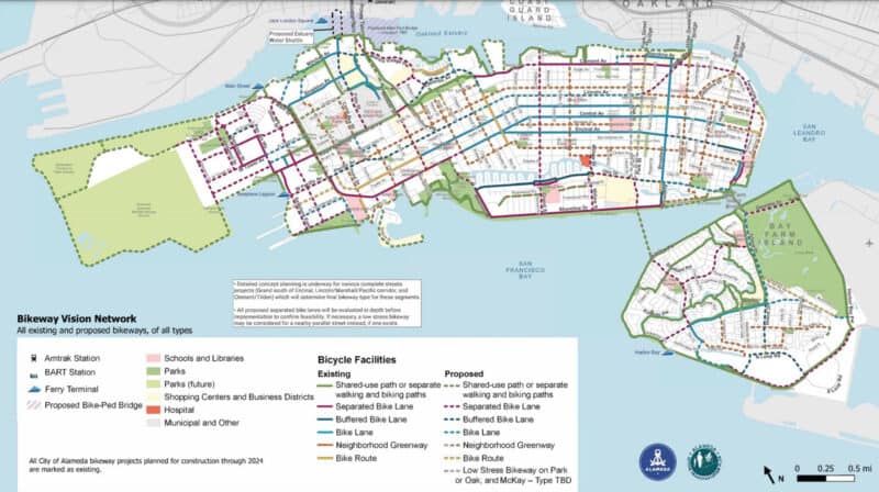 Alameda Post - a map of the Bikeway Vision Network on Alameda from the Active Transportation Plan meeting