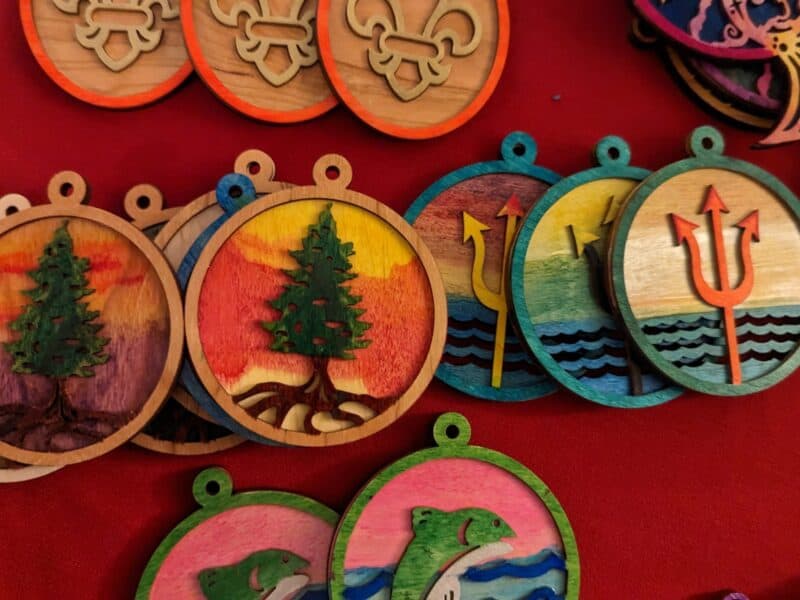 Alameda Post - laser-cut ornaments featuring trees, fish, tridents, and more