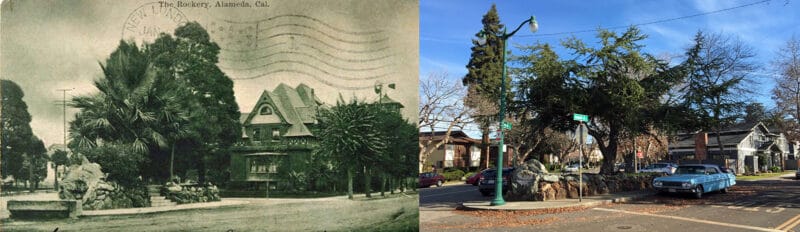 Alameda Post - a side by side photo of the small park in black and white next to a modern photo