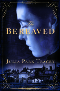 Alameda Post - the cover of the book "The Bereaved" by Tracey. It is a profile of a woman and an old train underneath her face