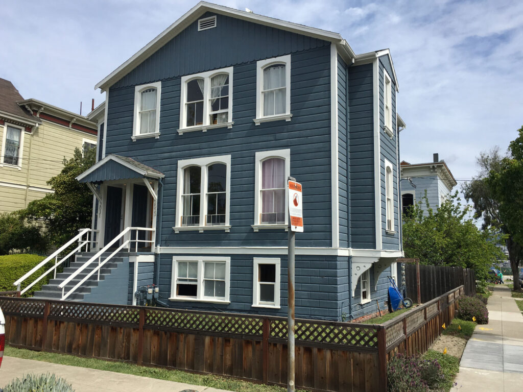 Alameda Post - a three story blue house that used to be part of Fassking's hotel