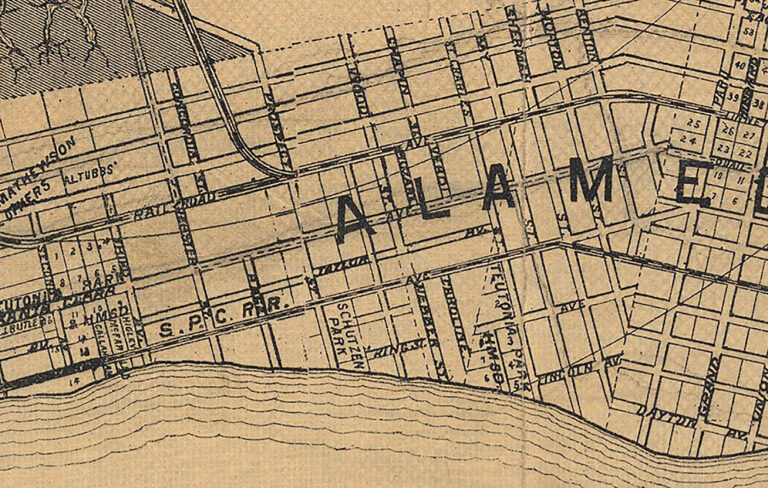 Alameda Post - 1889 map of Alameda showing Teutonia Park and Homestead around St. Charles Street
