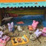 Alameda Post - A diorama of Peeps enjoying a day on the beach.