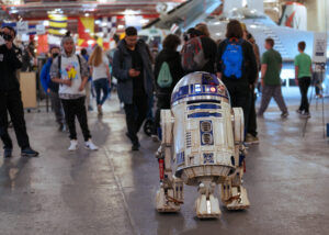 R2D2 replica in a crowd at CarrierCon in Alameda