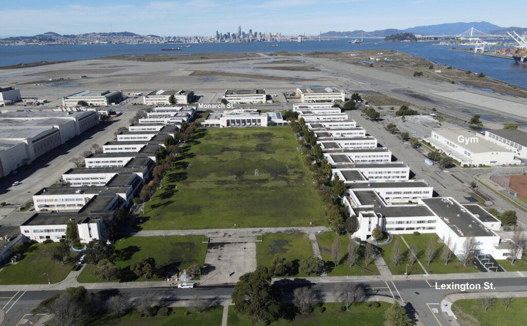 Alameda Post - an aerial view of many dormitory buildings to be considered in the upcoming meeting about the Reuse Area