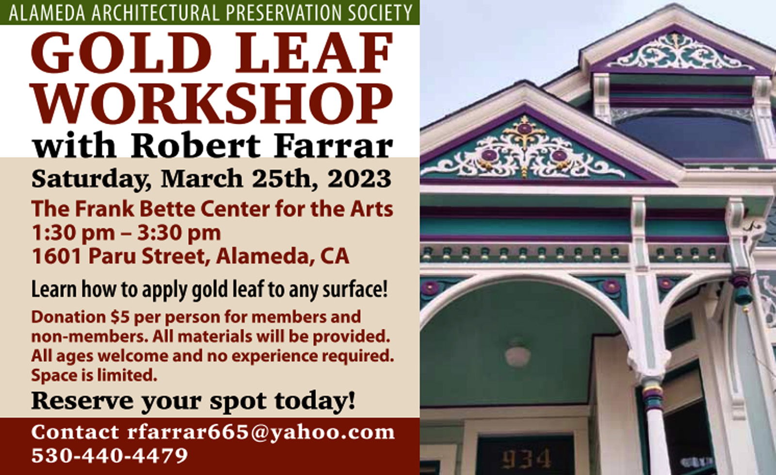 Alameda Post - the poster for the Gold Leaf Workshop. Read on for details