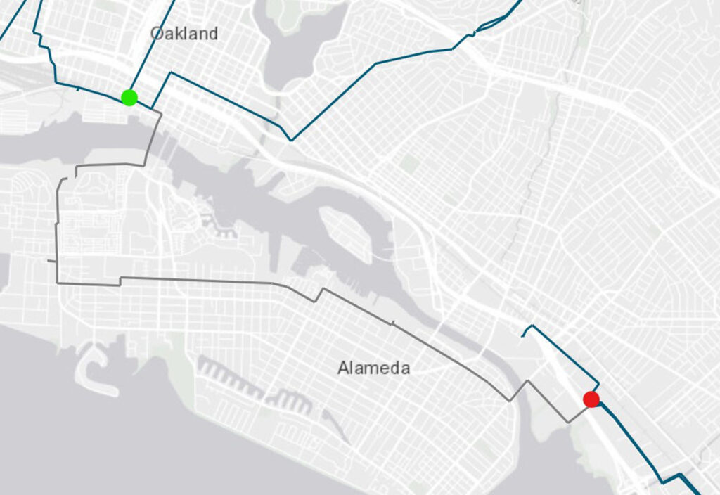 Alameda Post - a map of Alameda showing how the power comes in from Oakland near the tunnel. Another line of electricity comes into the island near the bridge