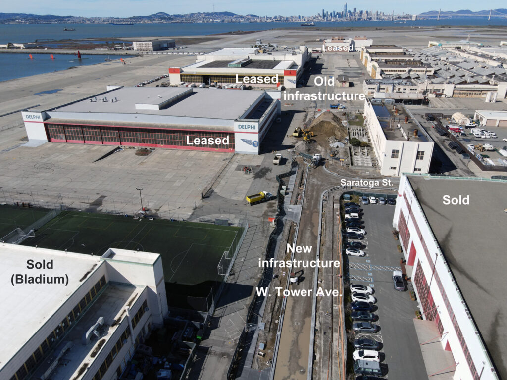 Alameda Point - an aerial view of buildings at Alameda Point