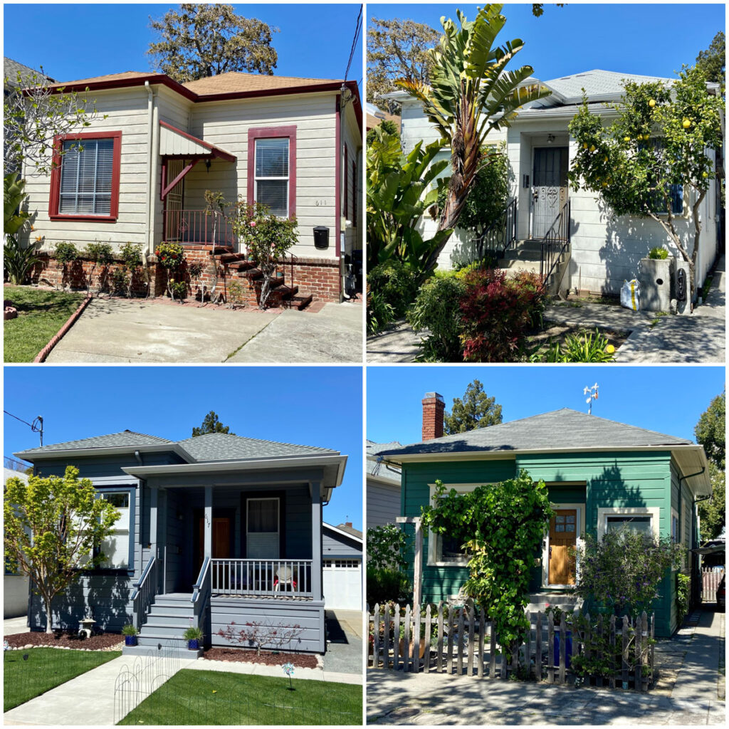 Alameda Post - a collage of four similar houses all built by Gideon Aughinbaugh