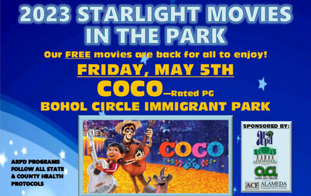 Alameda Post - the poster for the 2023 Starlight Movie in the Park Coco, which will play on Cinco de Mayo