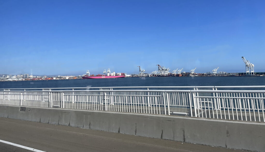 Alameda Post - a view of the water in Oakland Outer Harbor including shipping equiptment