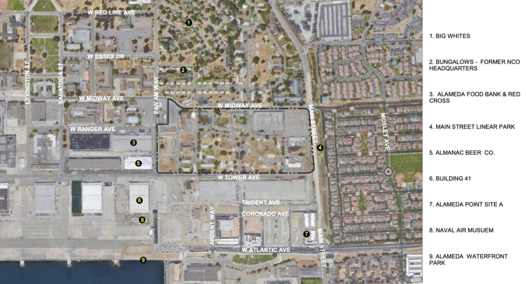 Alameda Post - an aerial view of Alameda Point, including an outline of where RESHAP housing would be built