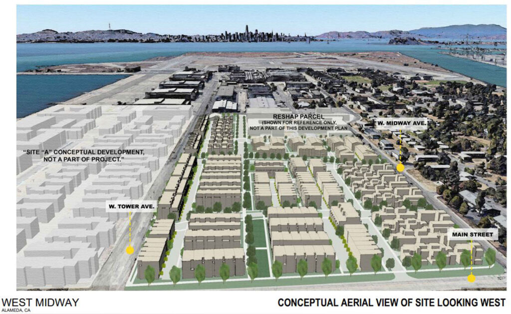 Alameda Post - an aerial rendering of where all the West Midway Project homes would go on Alameda Point