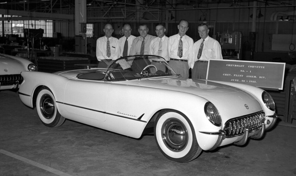 Alameda Post - an old black and white photo of a Chevrolet Corvette