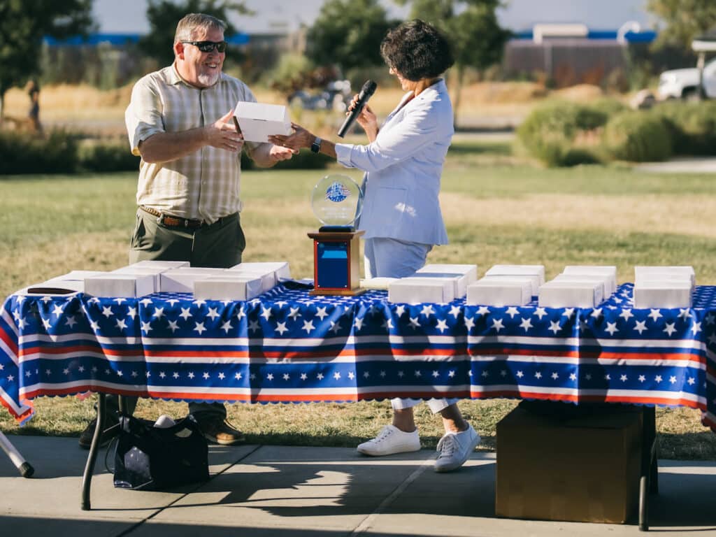 Alameda Post - 4th of July Parade Awards, July 20. ARPD’s Patrick Russi and Mayor Ashcraft had fun presenting the awards. Photo Maurice Ramirez.
