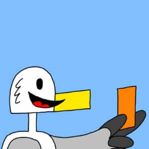 Alameda Post - Seagull from Two Birds from Alameda smiles and holds up an orange piece of paper