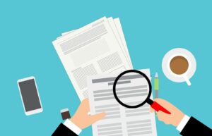 Alameda Post - an image of a cartoon report, cup of coffee, phone, pair of hands, and a magnifying glass