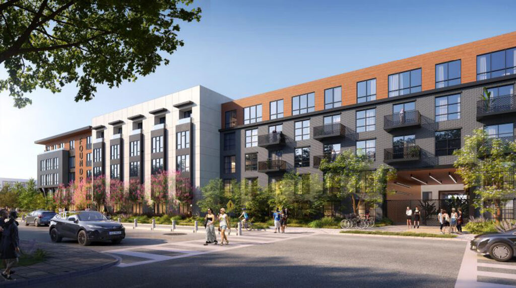 Alameda Post - a render of what The Foundry could look like from the street. The apartment building is part of the Alameda Marina Master Plan