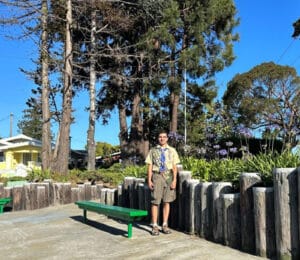 Alameda Post - a photo of Aaron Carr-Elkaim in front of Scout Park