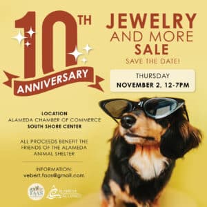 Alameda Post - the poster for the 10th anniversary jewelry and more sale for FAAS