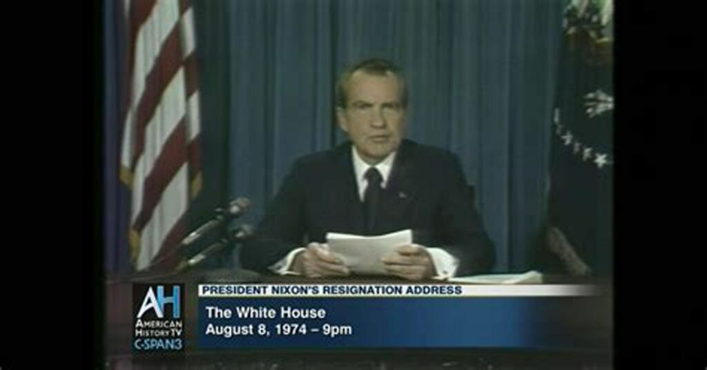 Alameda Post - a photo of a tv screen during Nixon's resignation address