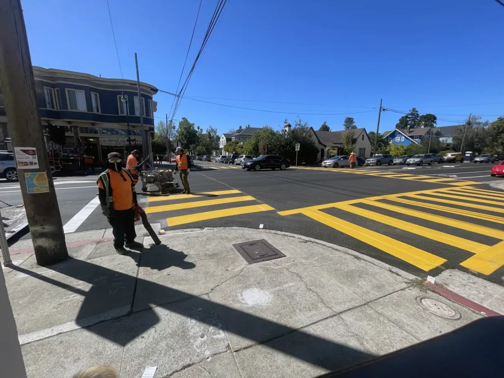 Alameda Post - Bear's-Eye View of Alameda for October 8, 2023 – yellow crosswalk for a school zone