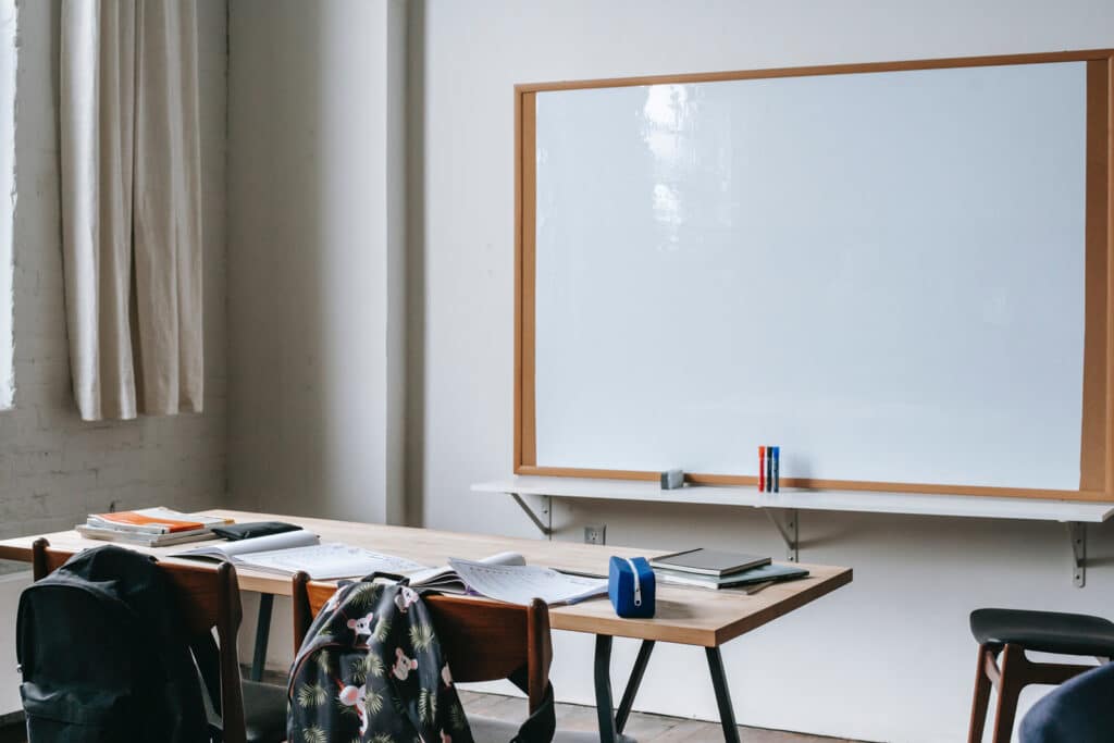 Alameda Post - a classroom with blank white board