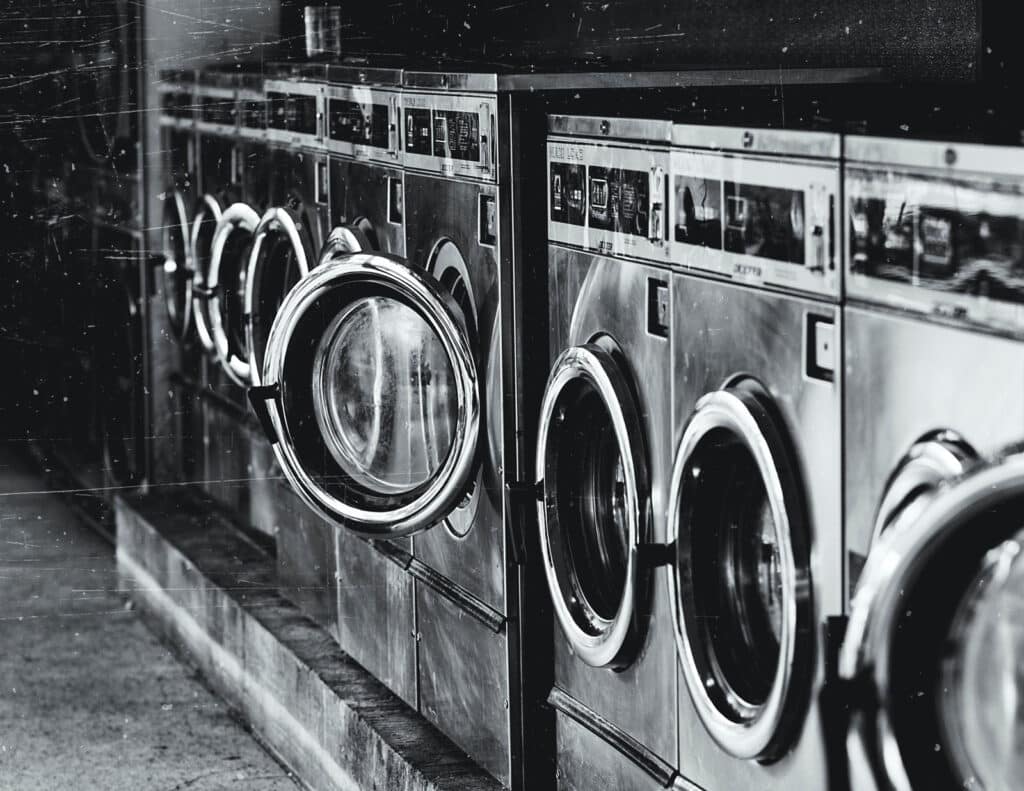 Alameda Post - a black and white photo of a laundromat 