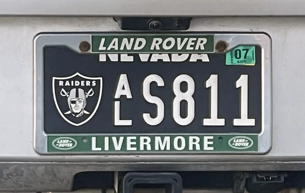 Alameda Post - Bear's-Eye View of Alameda for November 12, 2023 – a Nevada Las Vegas Raiders license plate