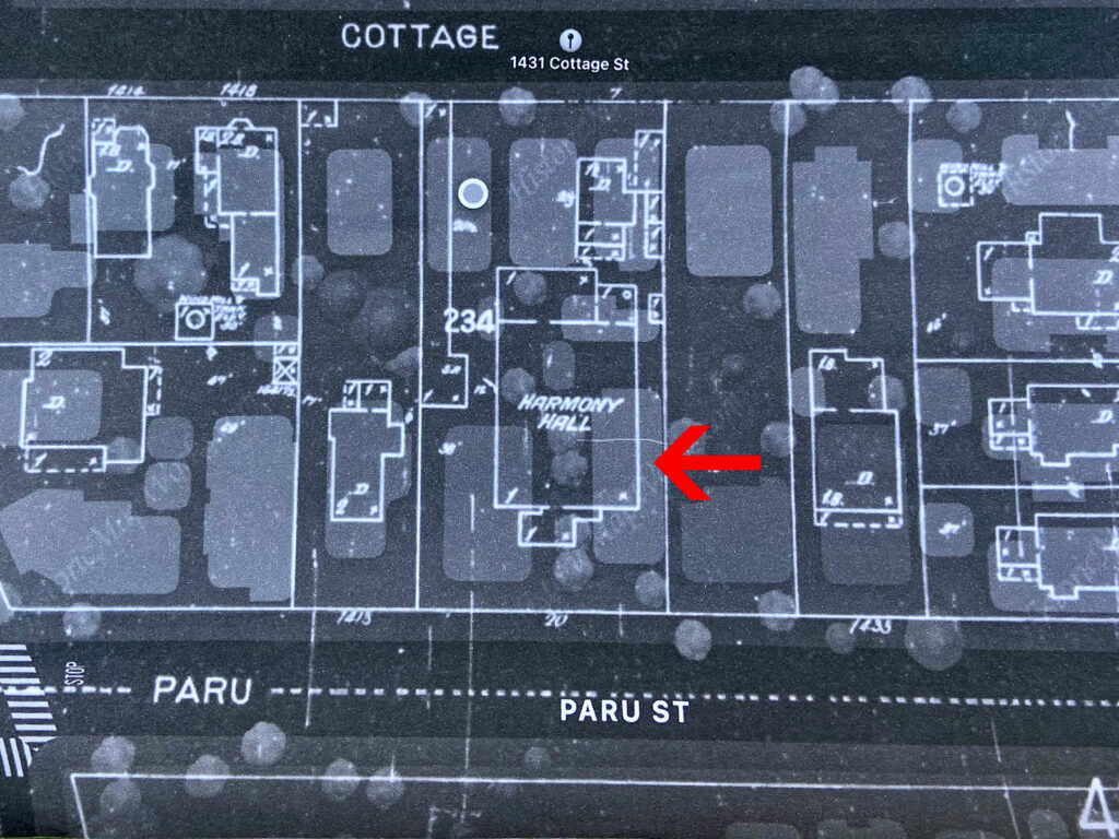 Alameda Post - a map showing where Harmonie Hall used to be