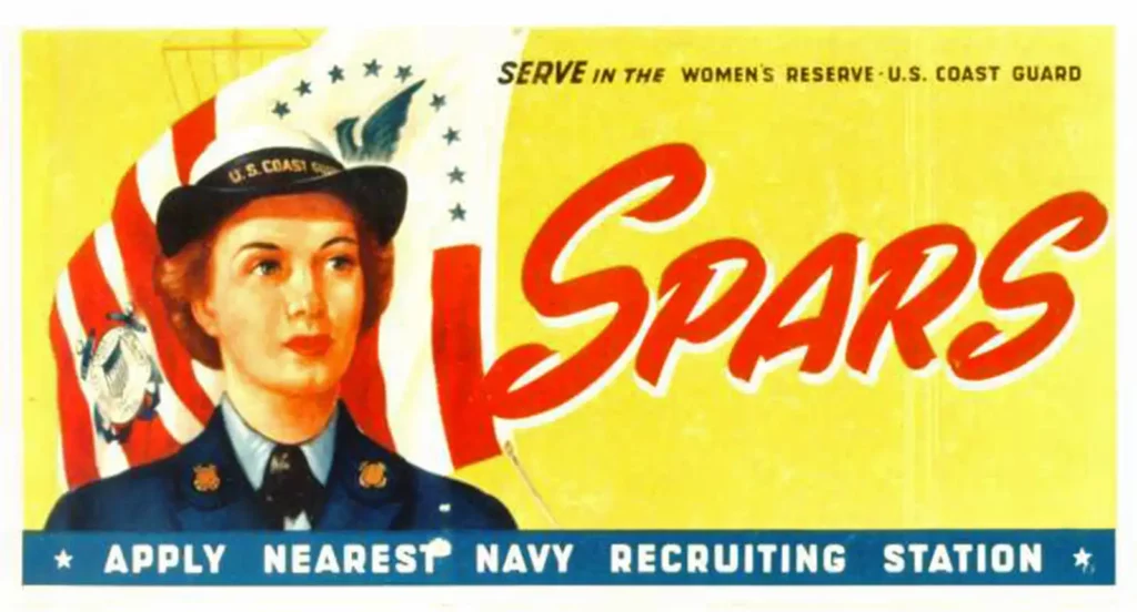 Alameda Post - A WWII poster with a woman on it that says, "Serve in the women's reserve US Coast Guard. Spars. Apply nearest navy recruiting station." Kathleen Thomson participated in the program.