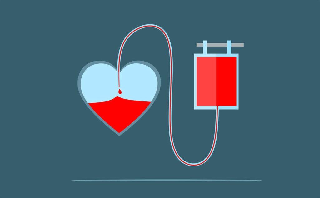 Alameda Post - a graphic of a blood donation with a cartoon heart filling up from a donation receptacle 