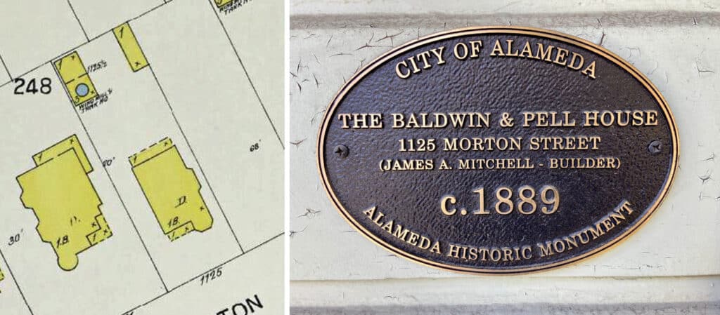 Alameda Post - a map and a plaque that says "City of Alameda The Baldwin & Pell House 1125 Morton Street (James A. Mitchell - Builder) c. 1889 Alameda Historic Monument.