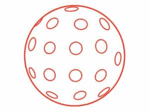 Alameda Post - a simple drawing of a pickleball. It's a circle with other small circles drawn onto it