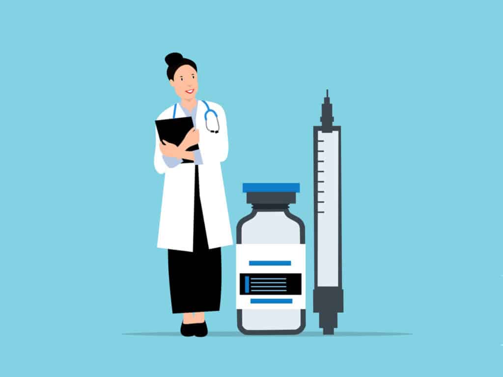 Alameda Post - a graphic of a doctor and a vaccine. Read on for free vaccination information