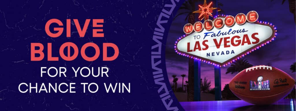 Alameda Post - an image with a Las Vegas neon sign that says "Give Blood for your Chance to Win"