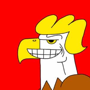 Alameda Post - a cartoon of a grinning bald eagle with a head of hair