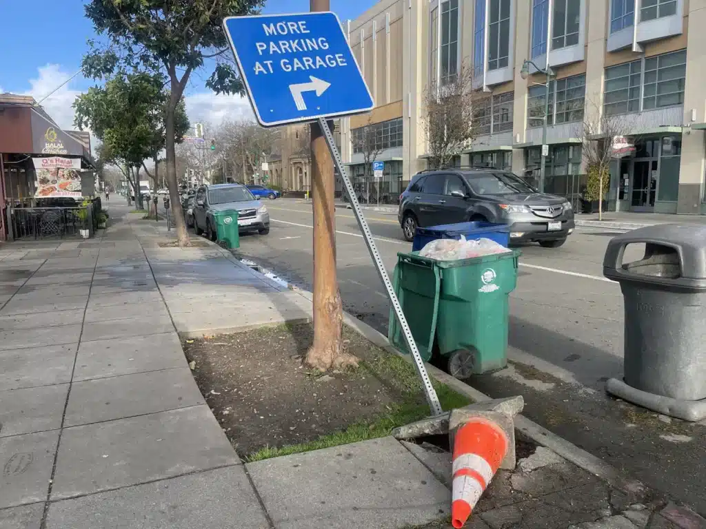 Alameda Post - Bear's-Eye View of Alameda for February 11, 2024. A sign that was blown over by the recent storms